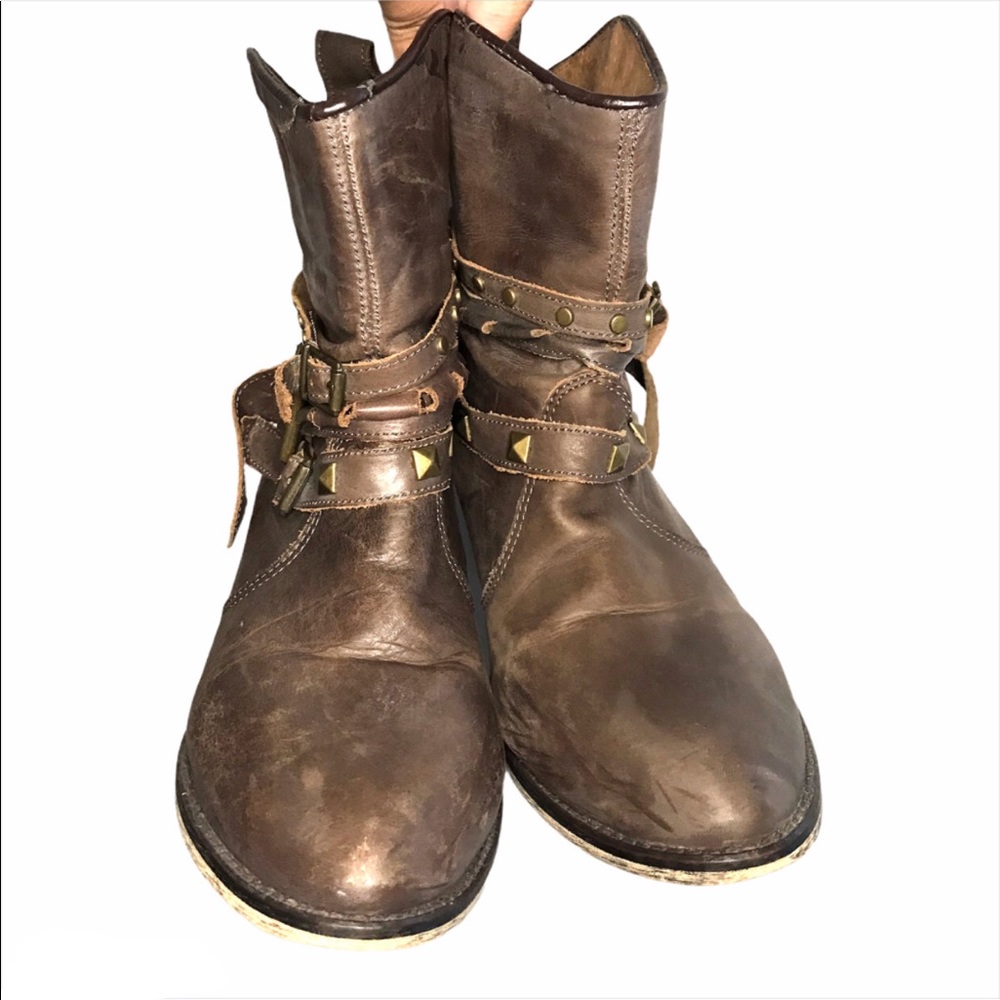 Steve Madden brown leather stud buckle boots - Picture 2 of 5